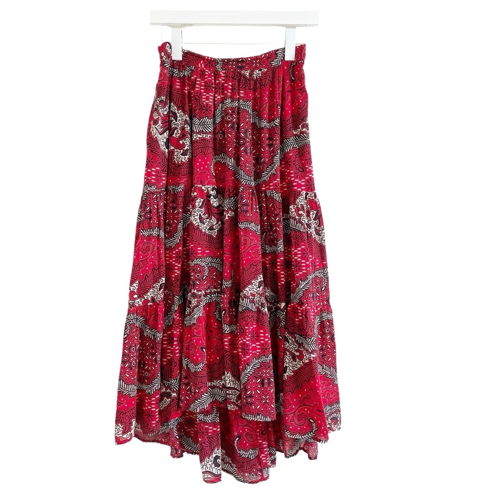XiRENA Iris Midi Skirt Fire Red Size XS Colorful Cotton Tiered Coastal Bohemian - Picture 2 of 9